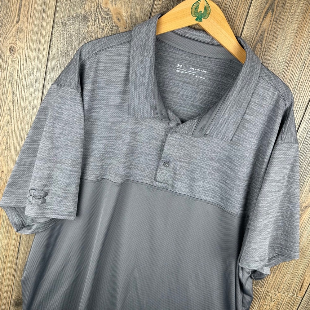 Under Armour Polo Shirt HeatGear Mens 4XL Grey Space Dye Loose Fit Performance